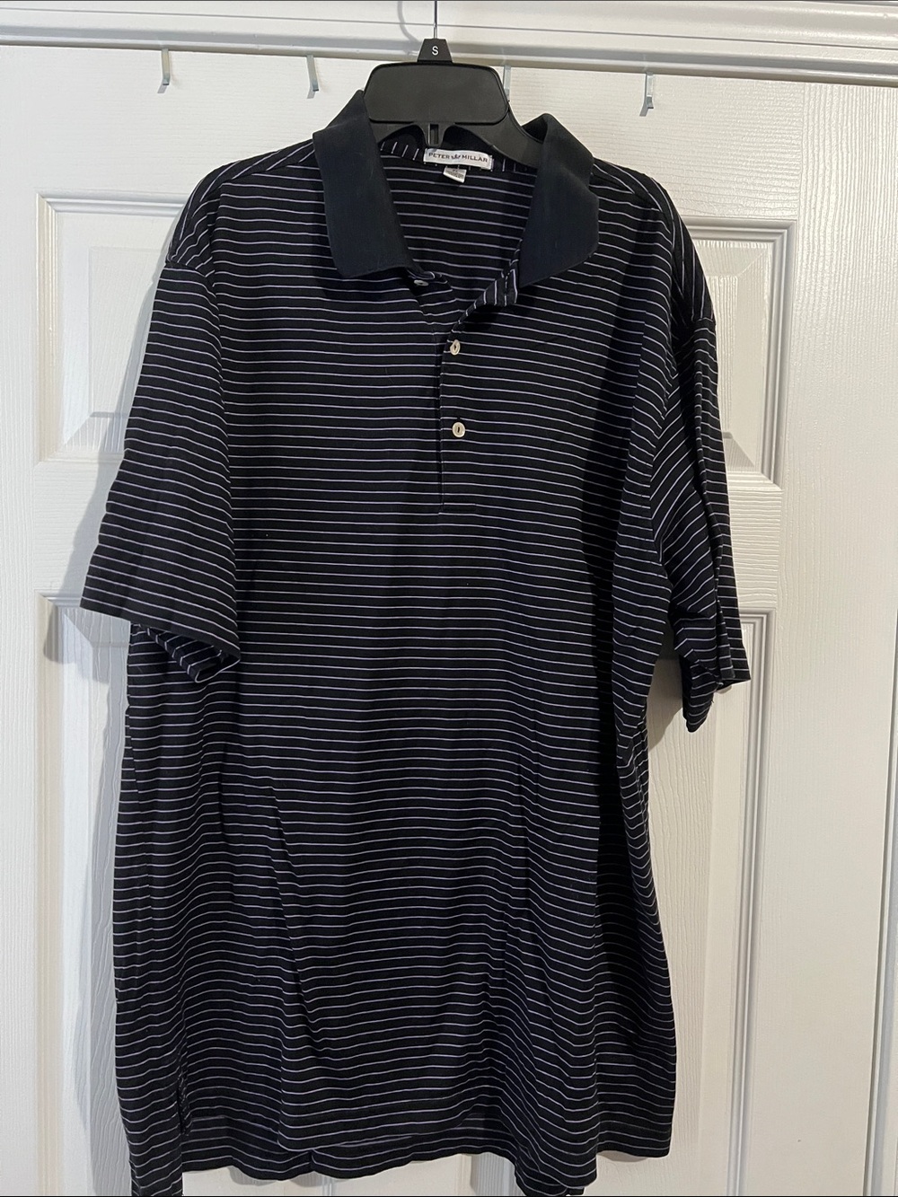 Peter Millar Men's Striped Black Polo Shirt with Contrast Collar